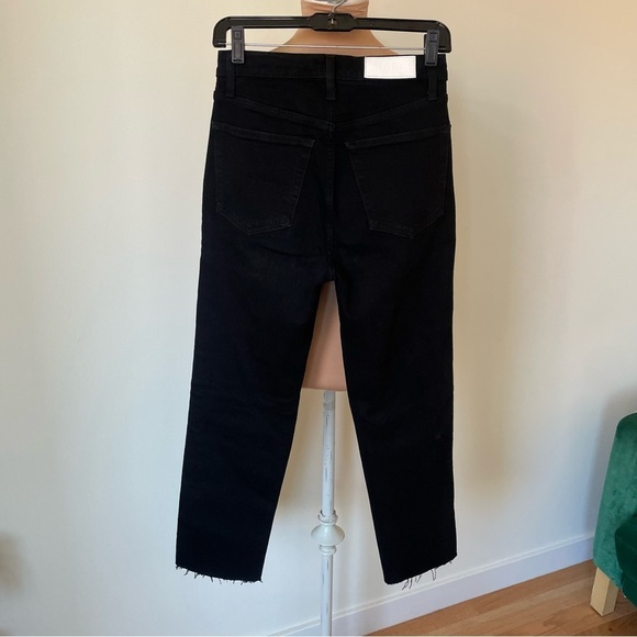 RE/DONE Black Noir Rip Knee 70's Stove Pipe High Rise Straight Leg Jeans EUC 26 - Picture 6 of 12